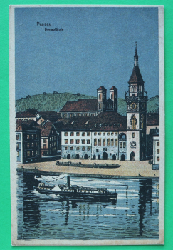 AK Passau / 1910-1920 / Donaulände / Künstlerkarte Atelier Eugen Felle / Schiff Architektur